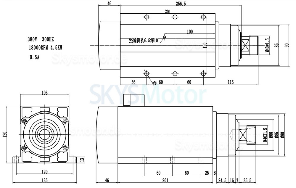 Spindelmotor CNC Luftgek&uuml;hlt GDZ120x103-4.5 220V/380V 4,5kW 18000U/min/24000U/min ER32 Spannzange 400 Hz